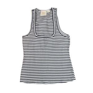 MAEVE Anthropologie Blue & White Striped Ribbed Square Neck Tank Top Womens Sz S